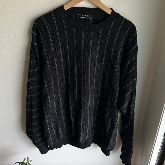 Vintage Protege black/gray stripe pullover crew neck sweater - size XL - Picture 1 of 3